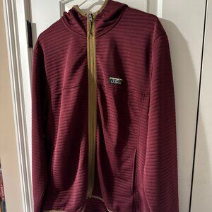 LL Bean Men's Airlight Knit Ribbed Hoodie Full Zip - Burgundy